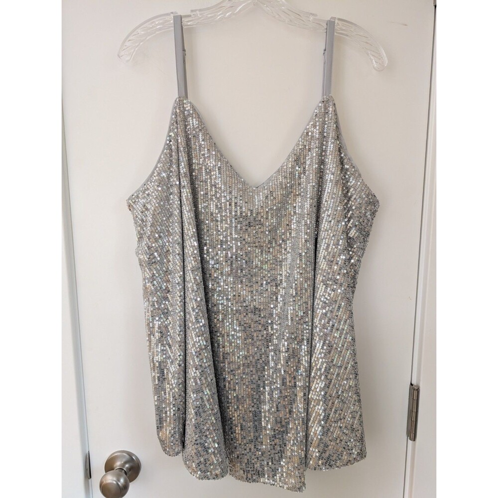 Torrid Sleeveless Top Womens 2X Silver Sequins Tank Blouse Wedding Event Evening